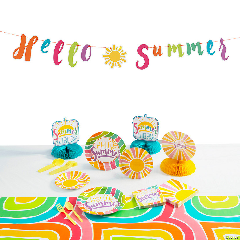 69 Pc. Hello Summer Party Disposable Tableware Kit for 8 Guests Image