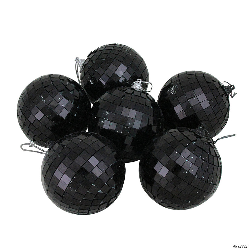 6ct Black Disco Shatterproof Christmas Ball Ornaments 3.25" (80mm) Image