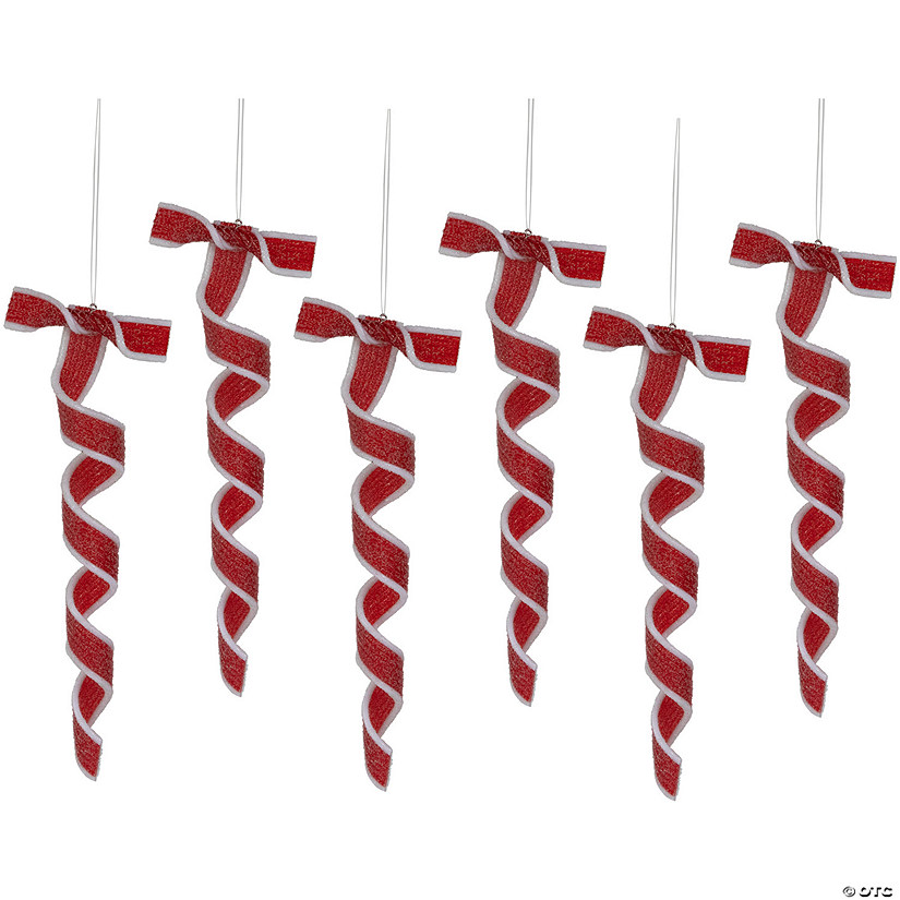 6ct Frosted Red and White Candy Twist Christmas Ornaments 9" Image