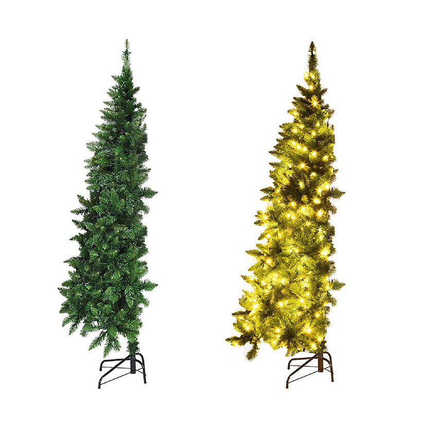 6ft LED Prelit Half Christmas Tree PVC Artificial Tree w/ 8 Flash