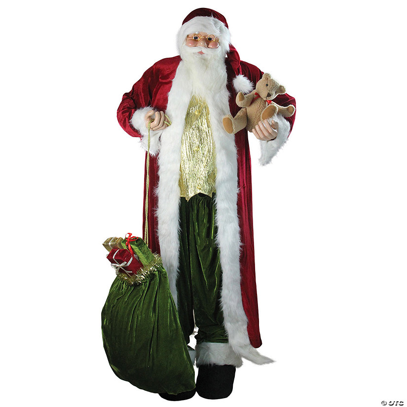 6ft Plush Santa Claus with Teddy Bear and Gift Bag Christmas