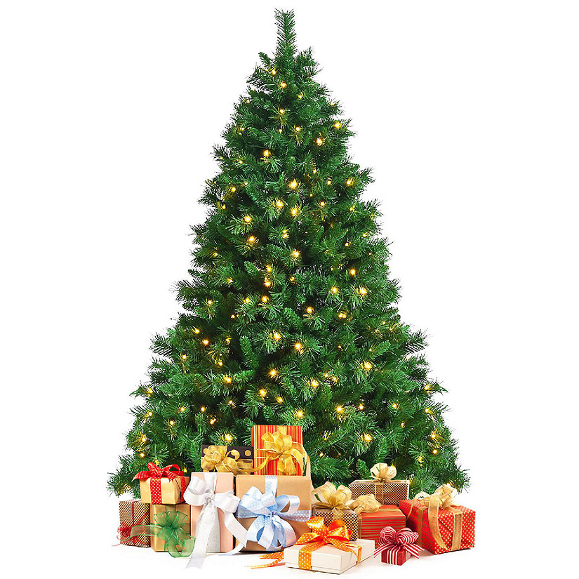 6ft PreLit Artificial Hinged Christmas Tree w/8 Modes LED Lights and