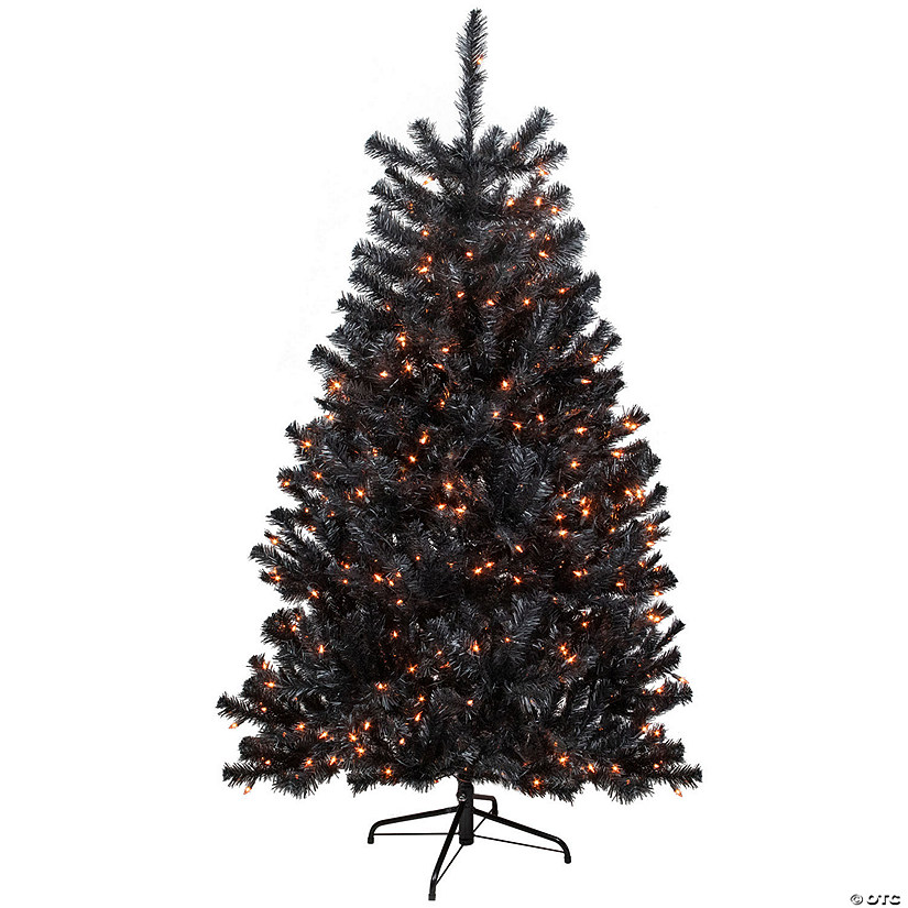 6ft Pre-Lit Black Noble Spruce Artificial Halloween Tree  Orange Lights Image