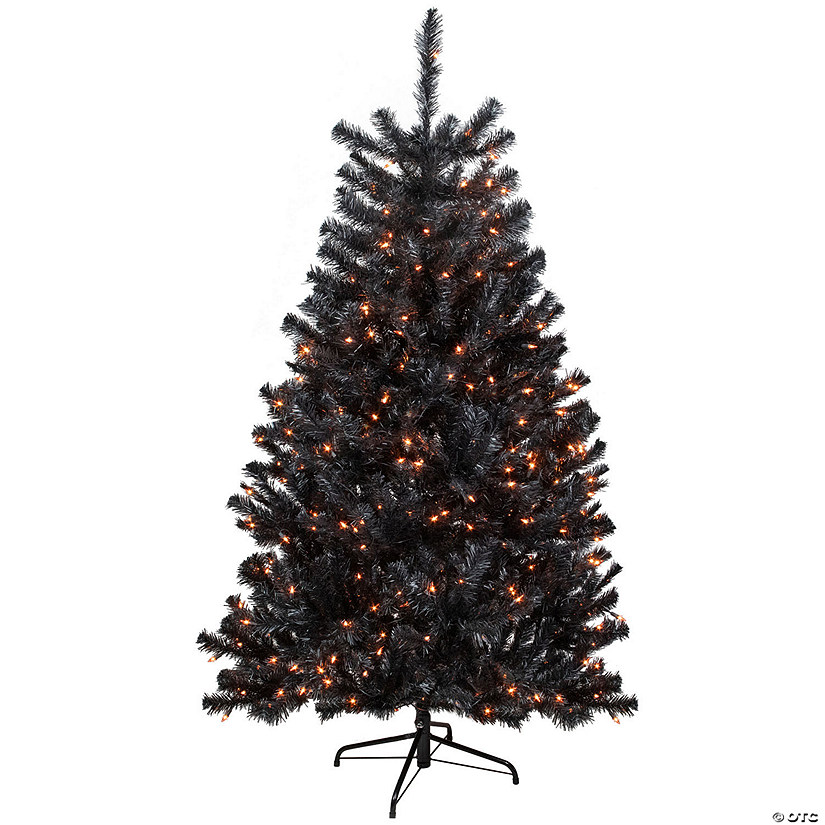 6ft PreLit Black Noble Spruce Artificial Halloween Tree Orange Lights