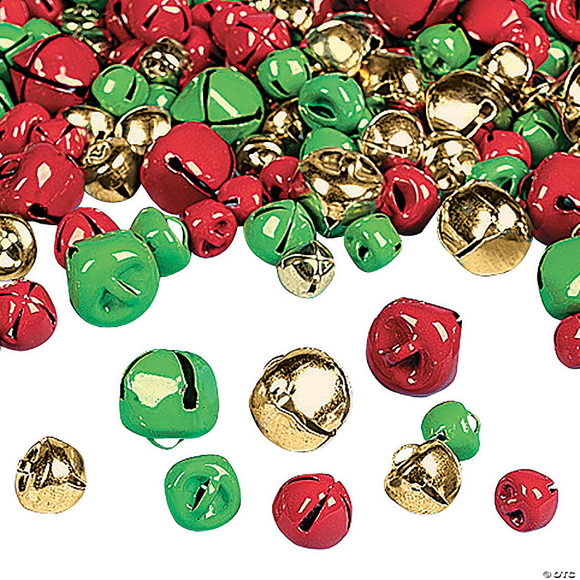 6mm - 13mm Bulk 200 Pc. Christmas Red, Green & Gold Metal Jingle Bells Image