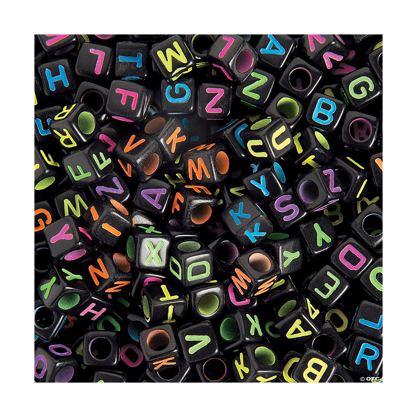 6mm Black Square Neon Alphabet Beads - 400 Pc. Image