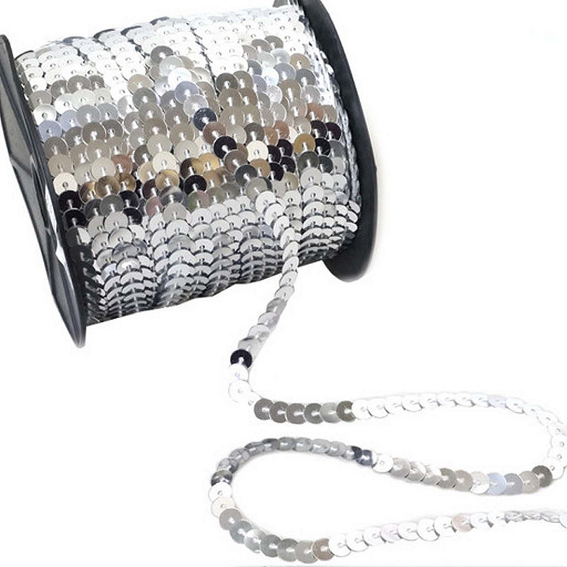 6mm x 100 Yards Silver Flat Metallic Cord Strung Sequin Trim Image
