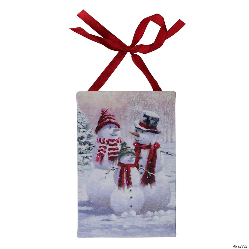 6"x4" Pre-Lit Multicolor LED Fiber Optic Snowman Family Winter Scene Christmas Wall Art Decoration Image