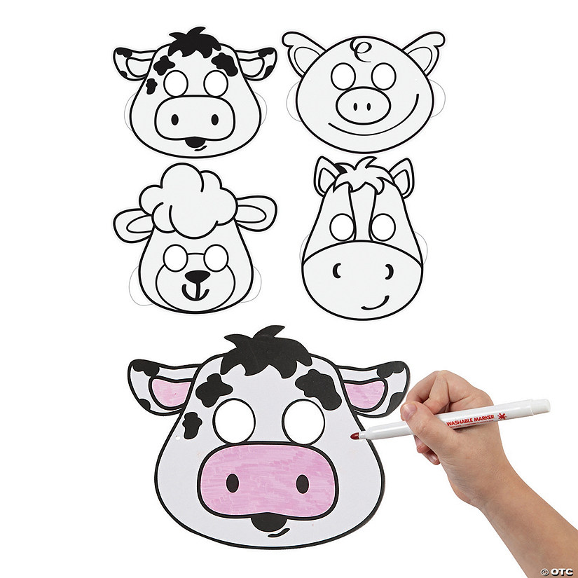 7 1/2" - 10" Color Your Own Farm Animal Cardstock Masks - 4 Pc. Image
