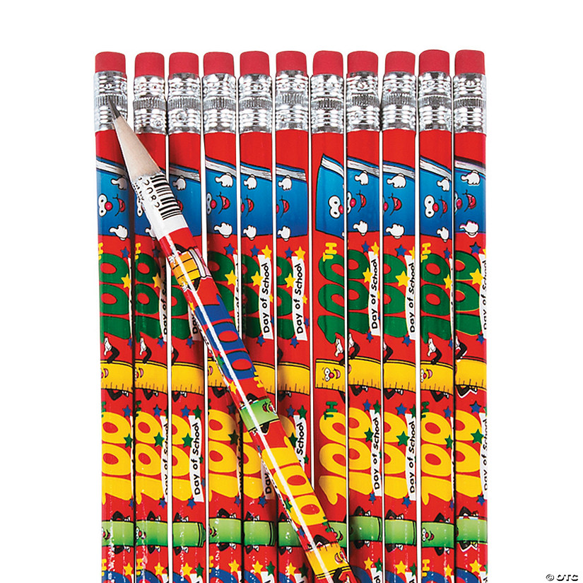 7 1/2" 100th Day of School Bright Multicolor Wood Pencils - 24 Pc. Image