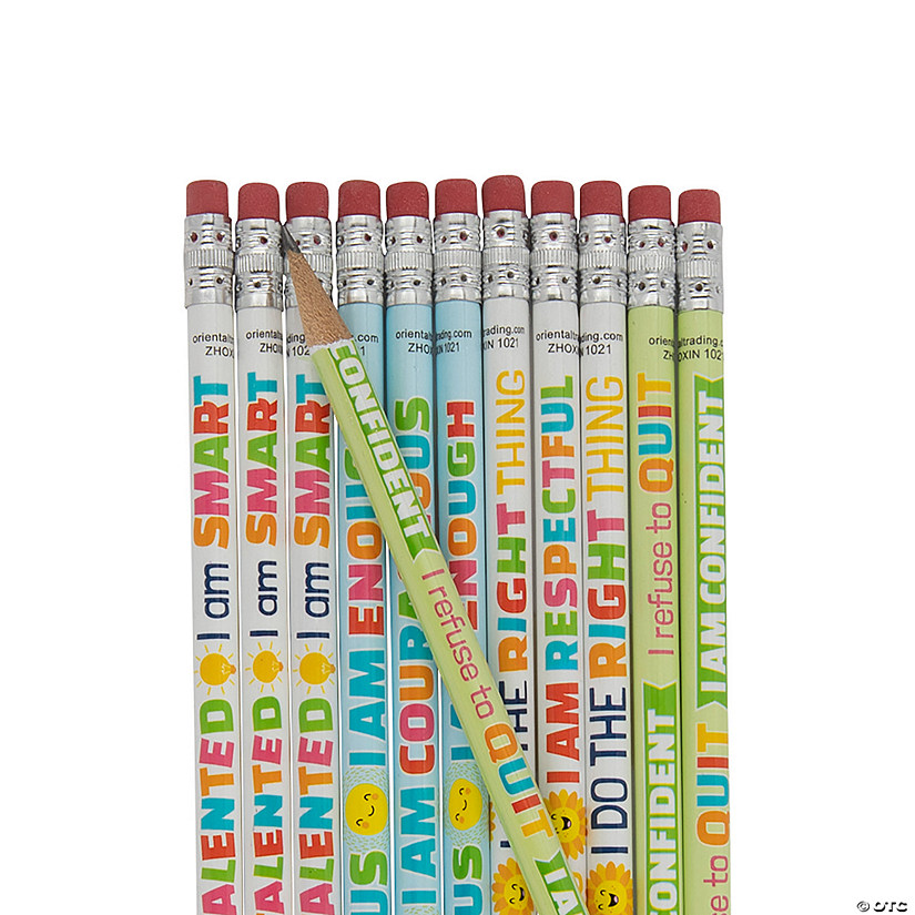 7 1/2" Affirmation Sayings Motivational Multicolor Wood Pencils - 24 Pc. Image