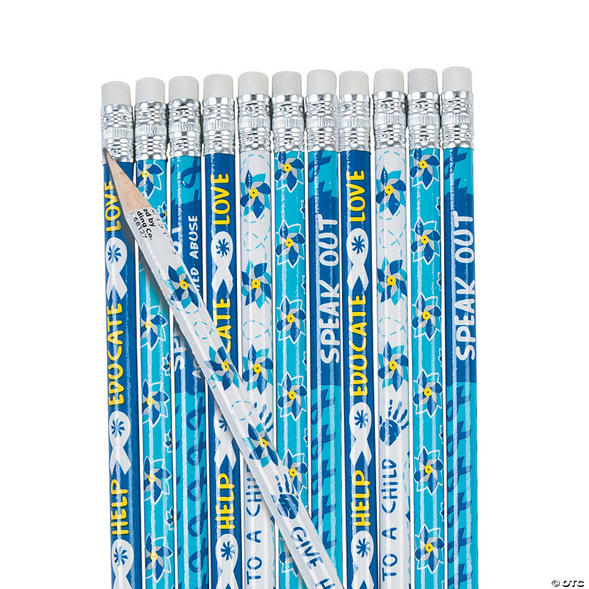 7 1/2" Blue & White Child Abuse Awareness Wood Pencils - 24 Pc. Image