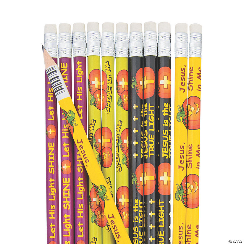 7 1/2" Christian Pumpkin Inspirational Multicolor Wood Pencils - 24 Pc. Image