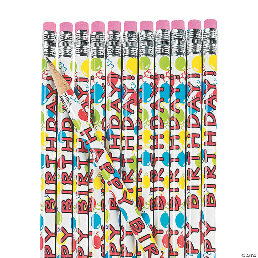 7 1/2" Happy Birthday & Colorful Balloons Wood Pencils - 24 Pc. Image