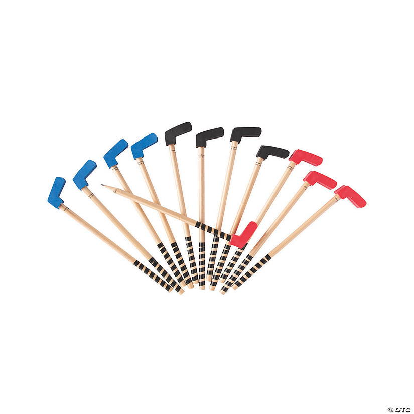 7 1/2" Hockey Stick-Shaped Wood Pencils with Eraser - 12 Pc. Image