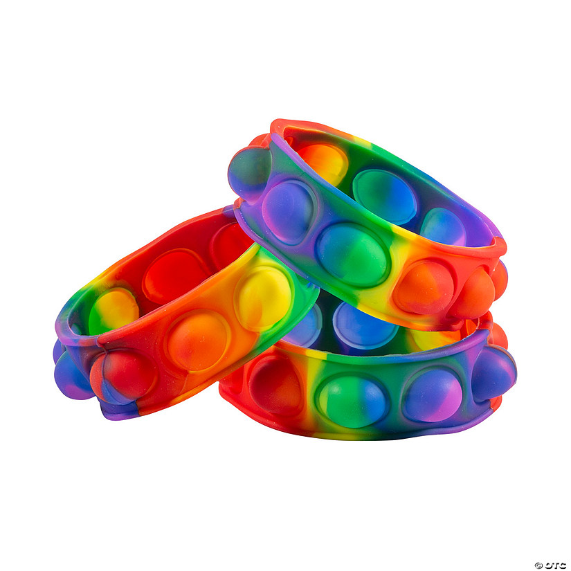 7 1/2" Lotsa Pops Popping Toy Rainbow Fidget Toy Bracelets - 12 Pc. Image