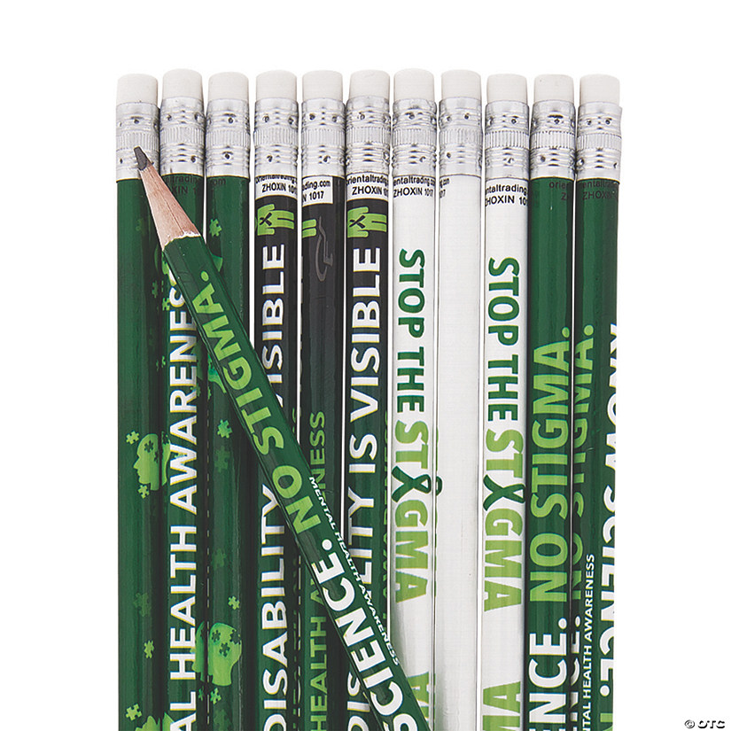 7 1/2" Mental Health Awareness Green & White Wood Pencils - 24 Pc. Image