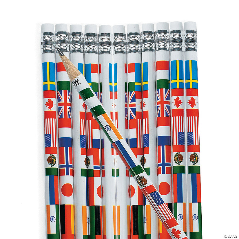 7 1/2" Multicultural Flag of the World Wooden Pencils - 24 Pc. Image