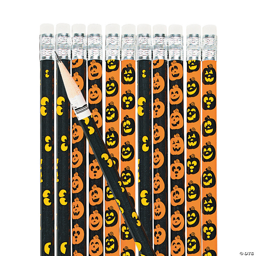 7 1/2" Spooky Eyes & Jack-O&#8217;-Lantern Wood Halloween Pencils - 24 Pc. Image