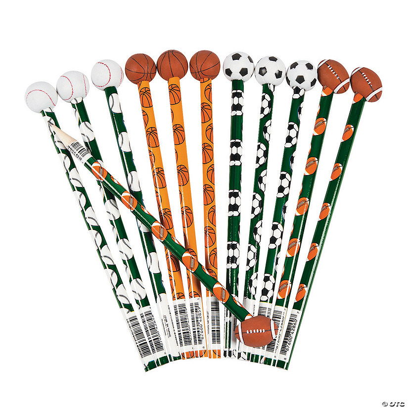 7 1/2" Sport Ball Novelty Wood Pencils with Ball Eraser - 12 Pc. Image