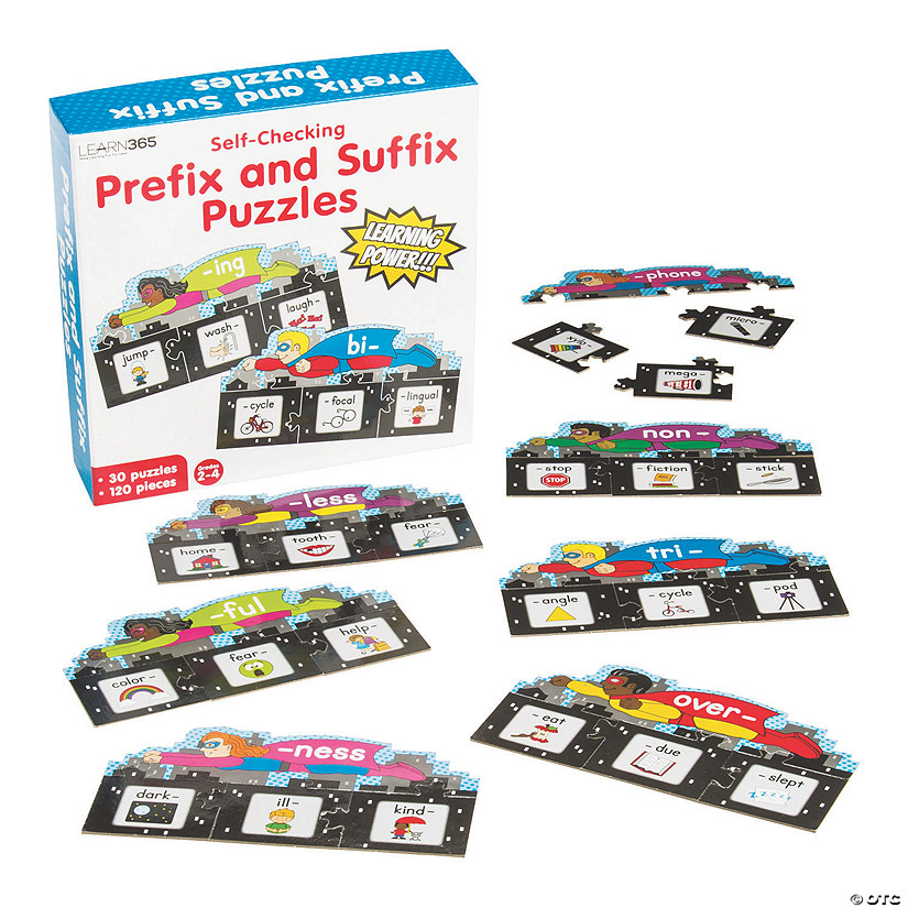 7 1/2" x 3 3/4" Self-Checking Prefix & Suffix Cardboard Learning Puzzles - 30 Pc. Image