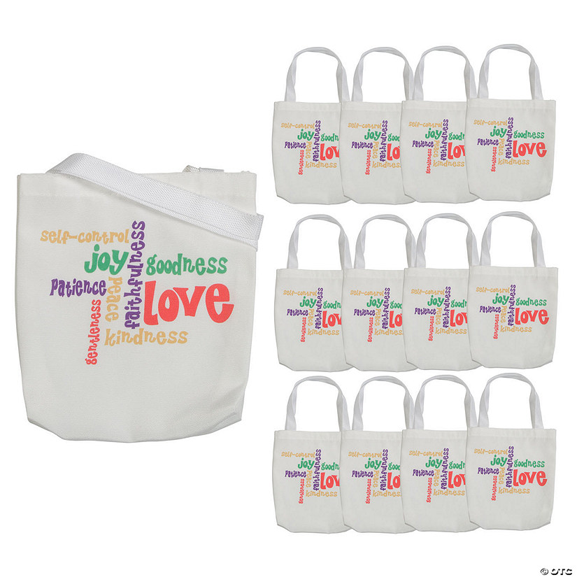 7 1/2" x 7 1/2" Mini Fruit of the Spirit Canvas Tote Bags - 12 Pc. Image