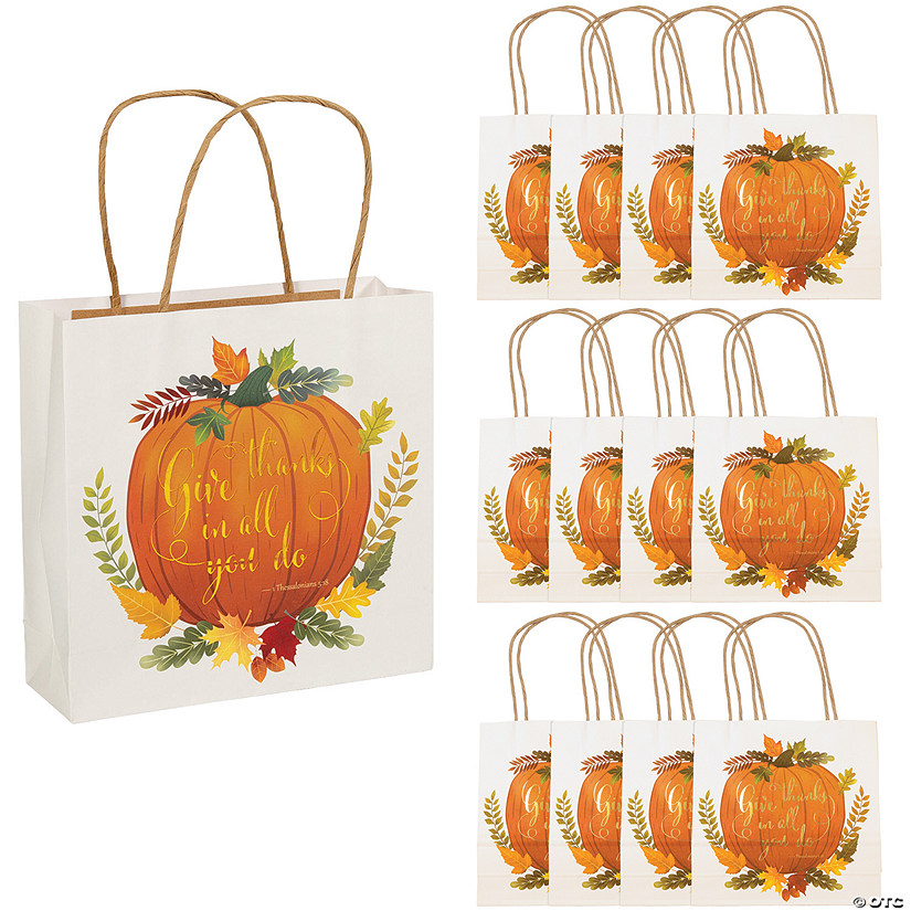 7 1/2" x 7 1/4" Medium Give Thanks Paper Gift Bags - 12 Pc. Image