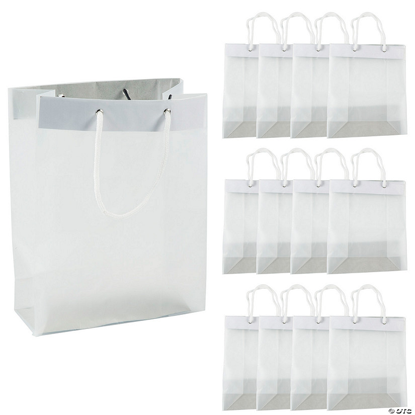 7 1/2" x 8 1/2" Medium Clear Frosted Plastic Gift Bags - 12 Pc. Image