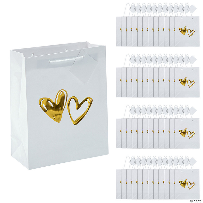 7 1/2" x 9" Bulk 48 Pc. Hearts Gift Bags with Gold Foil Image