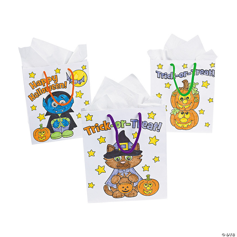7 1/2" x 9" Color Your Own Medium Halloween Gift Bags - 12 Pc. Image