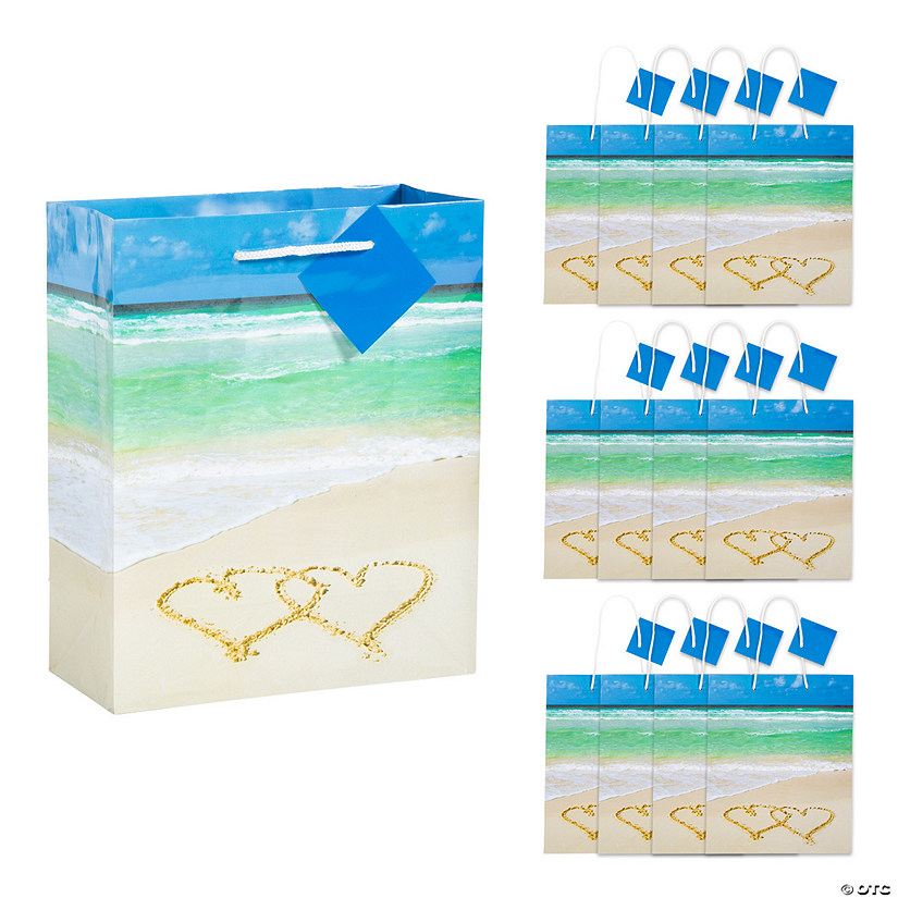 7 1/2" x 9" Medium Beach Wedding Gift Bags with Tags - 12 Pc. Image