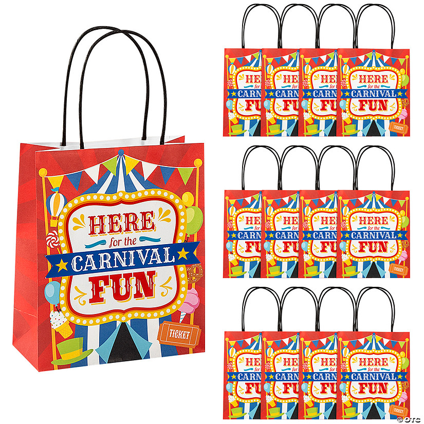 7 1/2" x 9" Medium Carnival Paper Gift Bags - 12 Pc. Image
