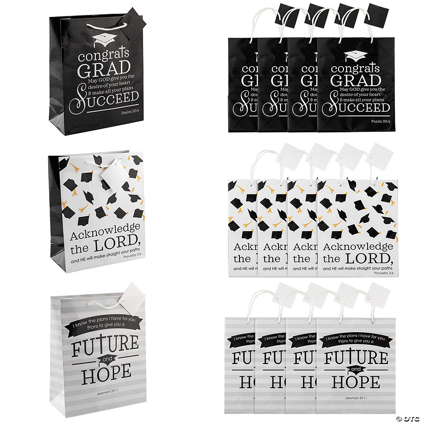 7 1/2" x 9" Medium Faith Graduation Paper Gift Bags with Tag - 12 Pc. Image