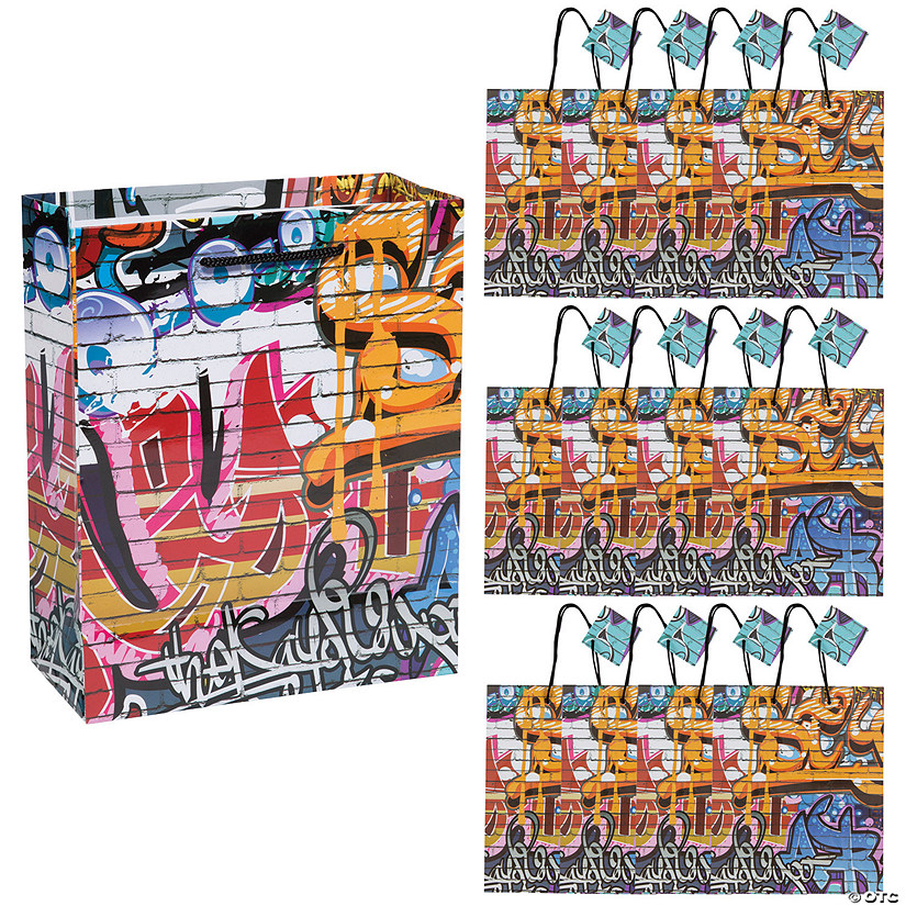 7 1/2" x 9" Medium Graffiti Paper Gift Bags - 12 Pc. Image