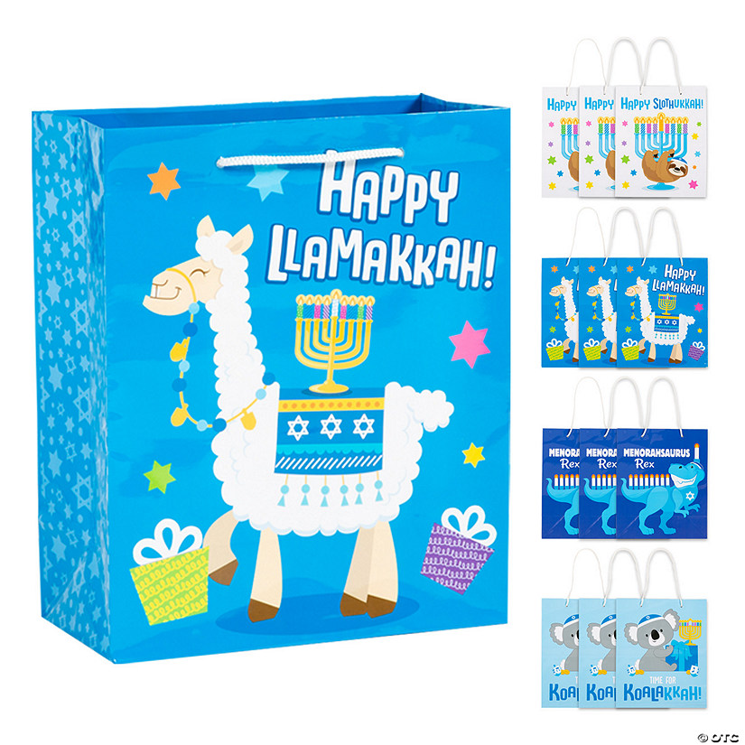 7 1/2" x 9" Medium Hanukkah Animal Gift Bags - 12 Pc. Image