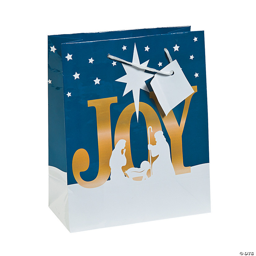 7 1/2" x 9" Medium Joy Nativity Paper Gift Bags with Tags - 12 Pc. Image