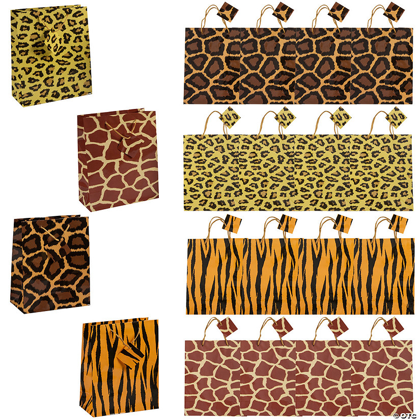 7 1/2" x 9"  Medium Paradise Safari Paper Gift Bags with Tags - 12 Pc. Image