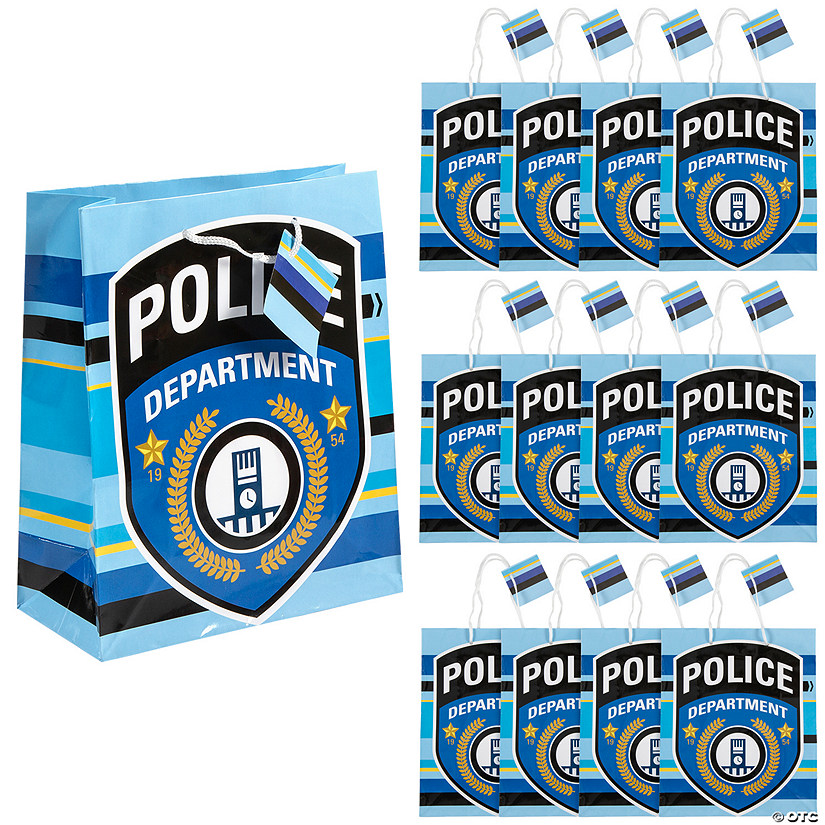 7 1/2" x 9" Medium Police Party Paper Gift Bags - 12 Pc. Image