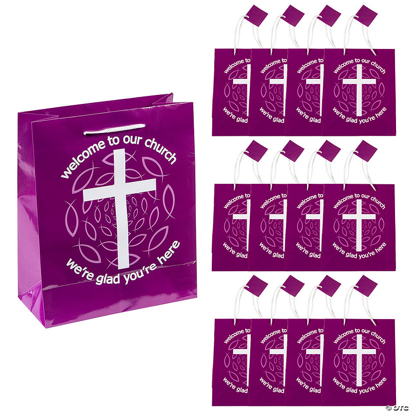7-1/2" x 9" Medium Purple Welcome To Our Church Paper Gift Bags - 12 Pc. Image