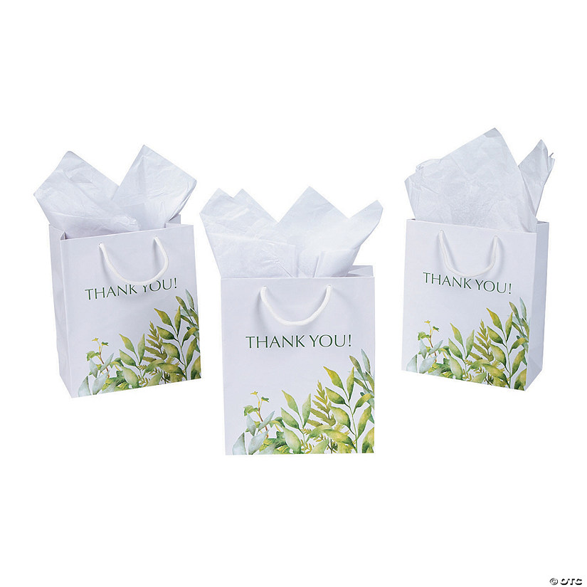 7 1/2" x 9" Medium Spring Greenery Thank You Paper Gift Bags - 12 Pc. Image
