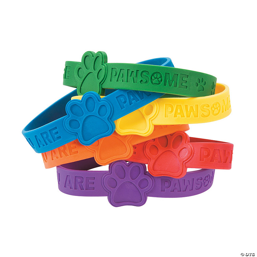 7 1/4" Assorted Color Paw Print Rubber Bracelets - 24 Pc. Image