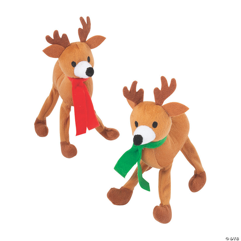 7 1/4" Christmas Goofy Brown Stuffed Reindeer with Bendable Legs - 12 Pc. Image