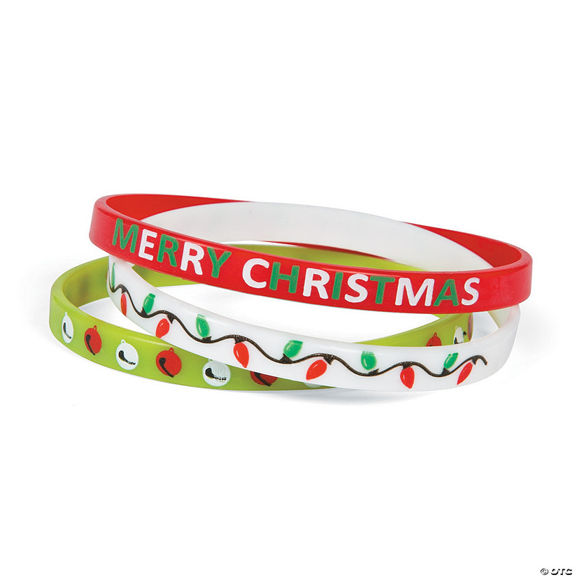 7 1/4" Christmas Red, White & Green Thin Band Rubber Bracelets - 24 Pc. Image