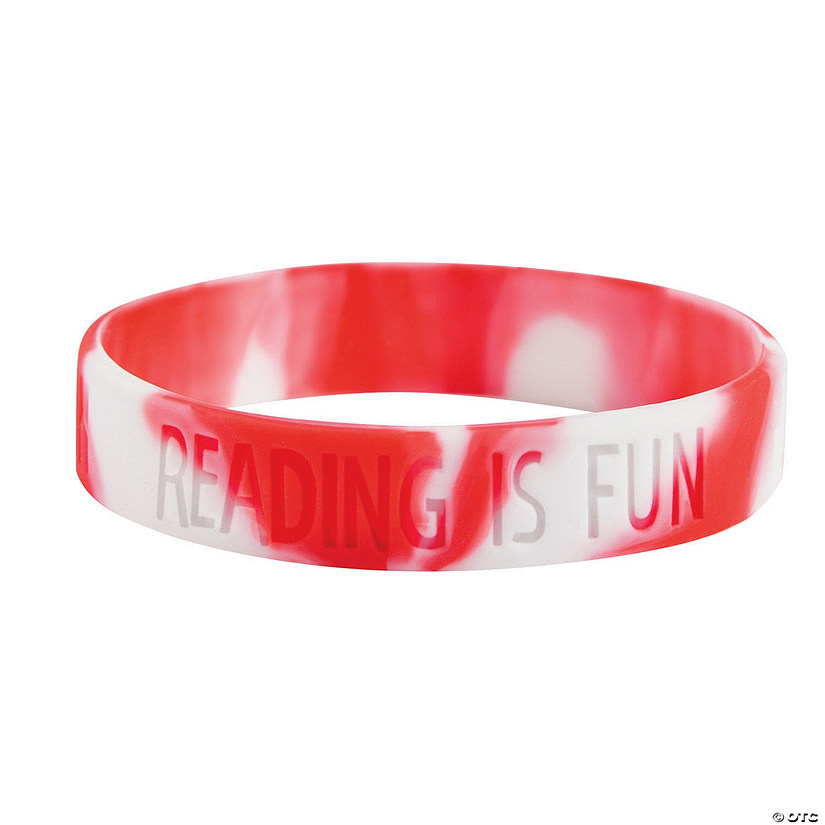 7 1/4" Circ. Reading Is Fun Red & White Rubber Bracelets - 24 Pc. Image