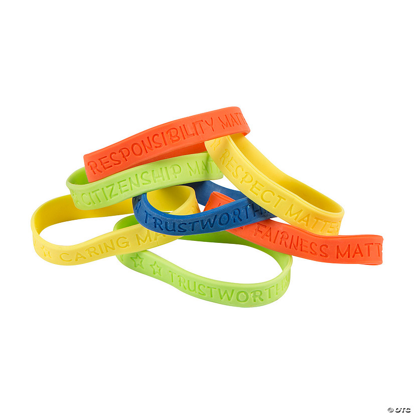 7 1/4" Good Character Traits Solid Color Rubber Bracelets - 24 Pc. Image