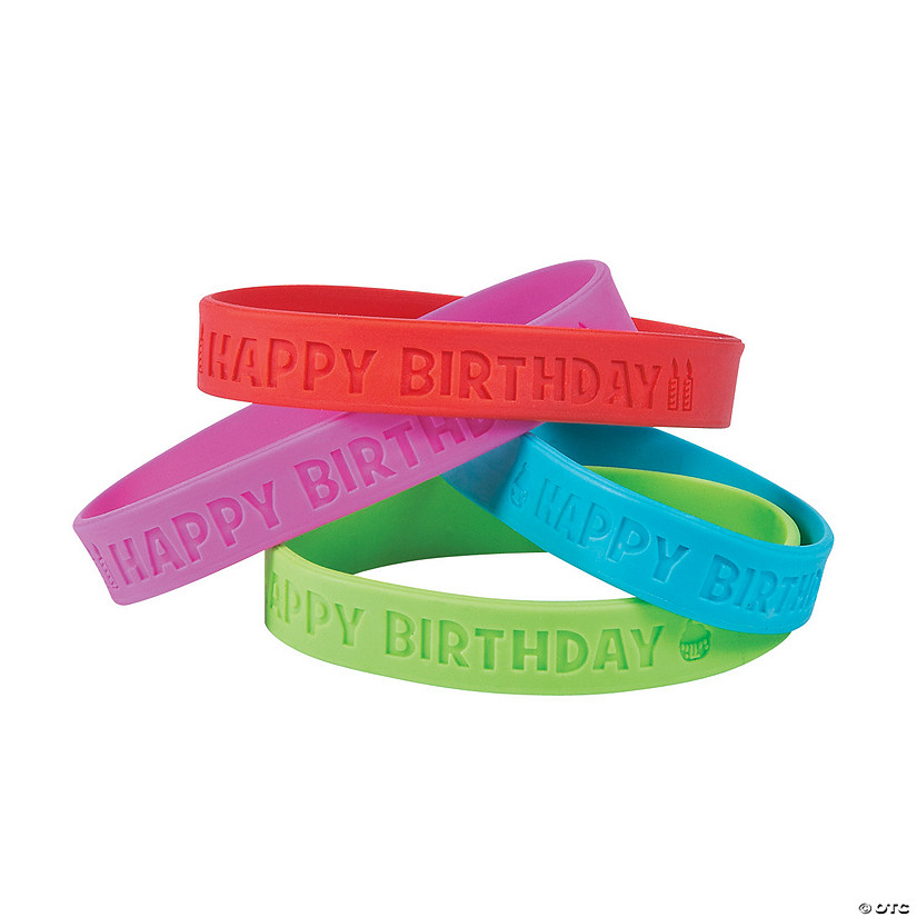7 1/4" Happy Birthday Solid Color Rubber Bracelets - 24 Pc. Image