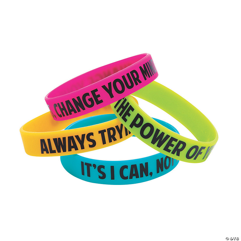 7 1/4" I Have A Growth Mindset Motivational Bright Rubber Bracelets - 12 Pc. Image