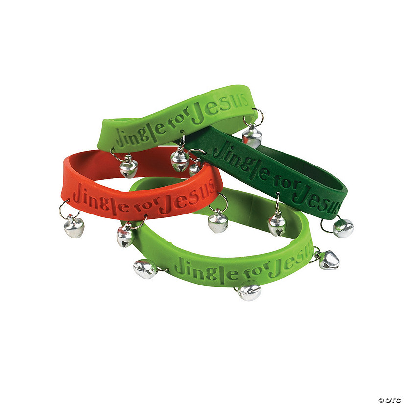 7 1/4" Jingle for Jesus Rubber Bracelets with Bells - 12 Pc. Image