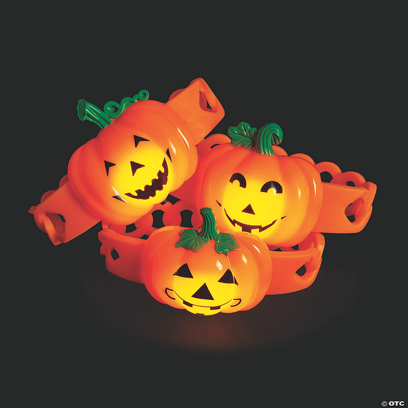 7 1/4" Light-Up Jack-O'-Lantern Orange Plastic Bracelets - 12 Pc. Image