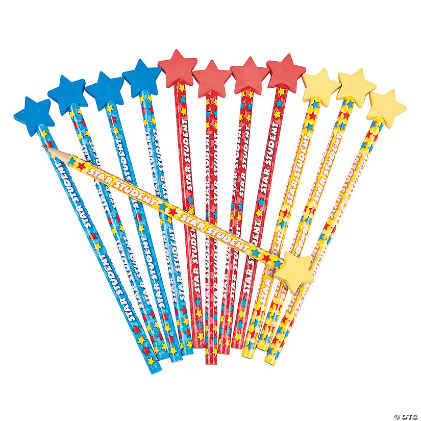 7 1/4" Star Student Wood Pencils with Pencil Top Erasers - 12 Pc. Image
